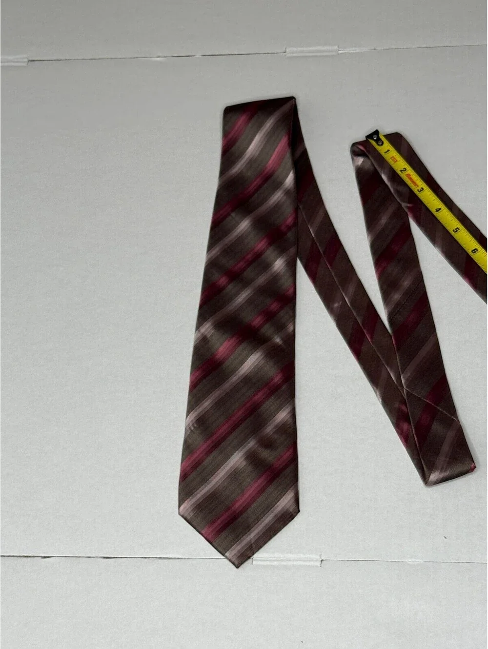 Van Heusen Men's Brown Burgundy Pink Diagonal Stripe Classic Necktie
